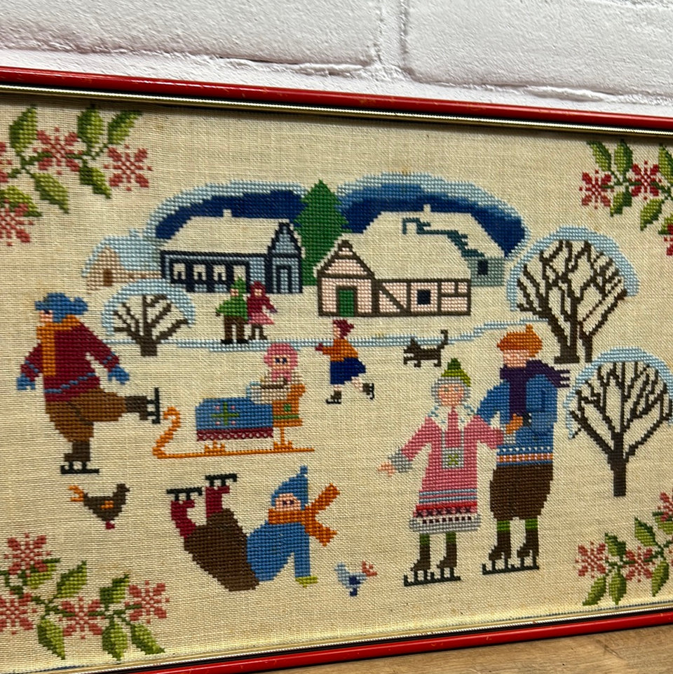 Autumn & Winter Embroideries - Tapestry - Patchwork - Cotton work - Framed behind glass