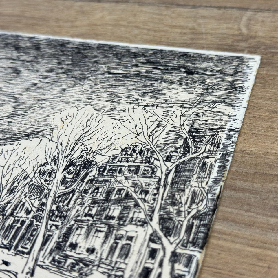 Original Ink Drawing Amsterdam - Herengracht in winter time - Henk Visser - Ink drawing on front and back