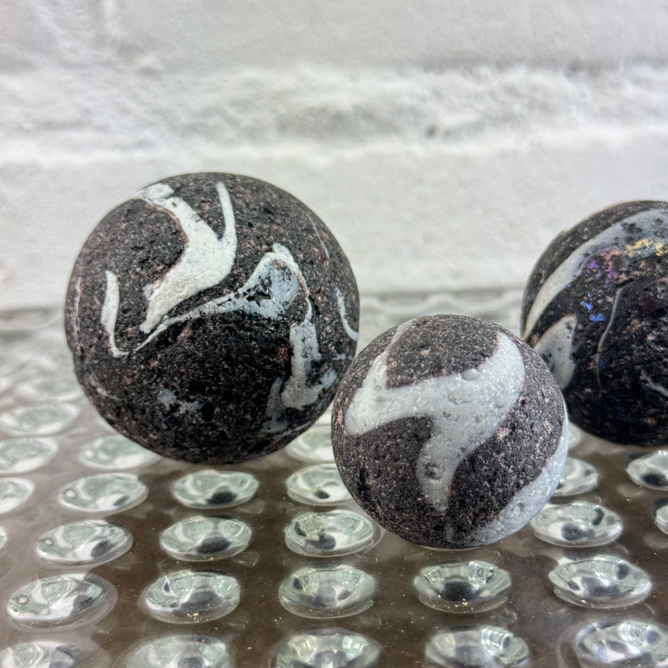 Black and White Large Sea Glass marbles set of 3 seaglass marbles - large 2 inch marble