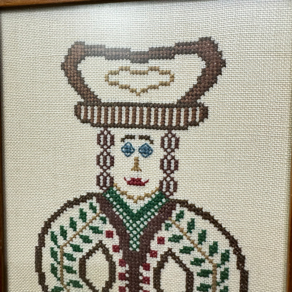 A couple of two folk art figures - Cross-Stitch Embroidery - Cottonwork - Framed