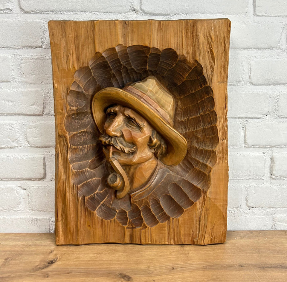 Mid 20th Century Hand Carved Tirol Wood Sculpture portrait