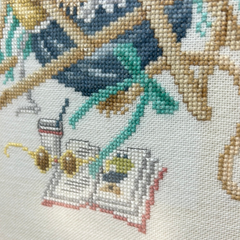 Vintage Mouse Embroidery no 2 -  Childrens room - Tapestry Mouse - Patchwork - Cotton work - Framed behind glass