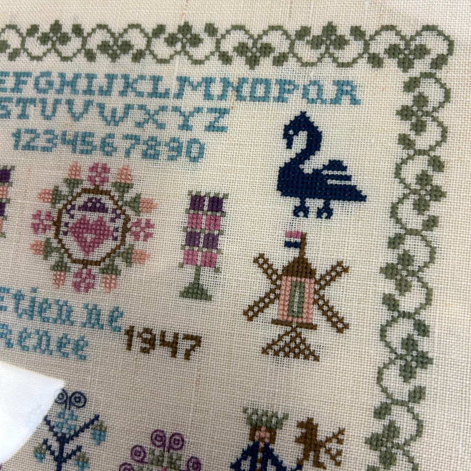 Vintage Dutch Sampler  - Tapestry - Embroidery - Cottonwork