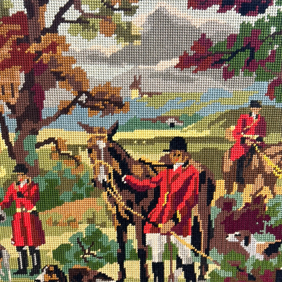 Large Vintage Hunting scene with hunters, horses and dogs  - Framed Embroidery - Cottonwork - Framed