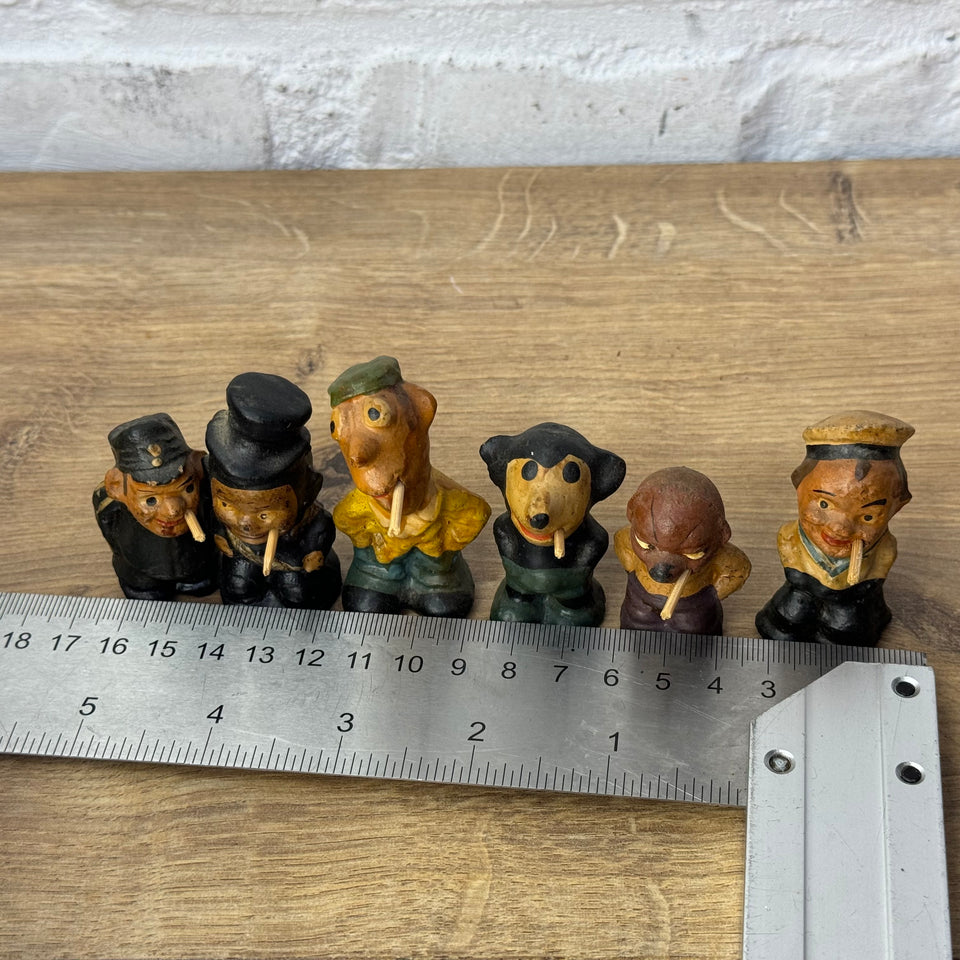 Large set of 6 figures - Stabchen Raucher Macky Smoker figurines and a antique smoking Mickey Mouse