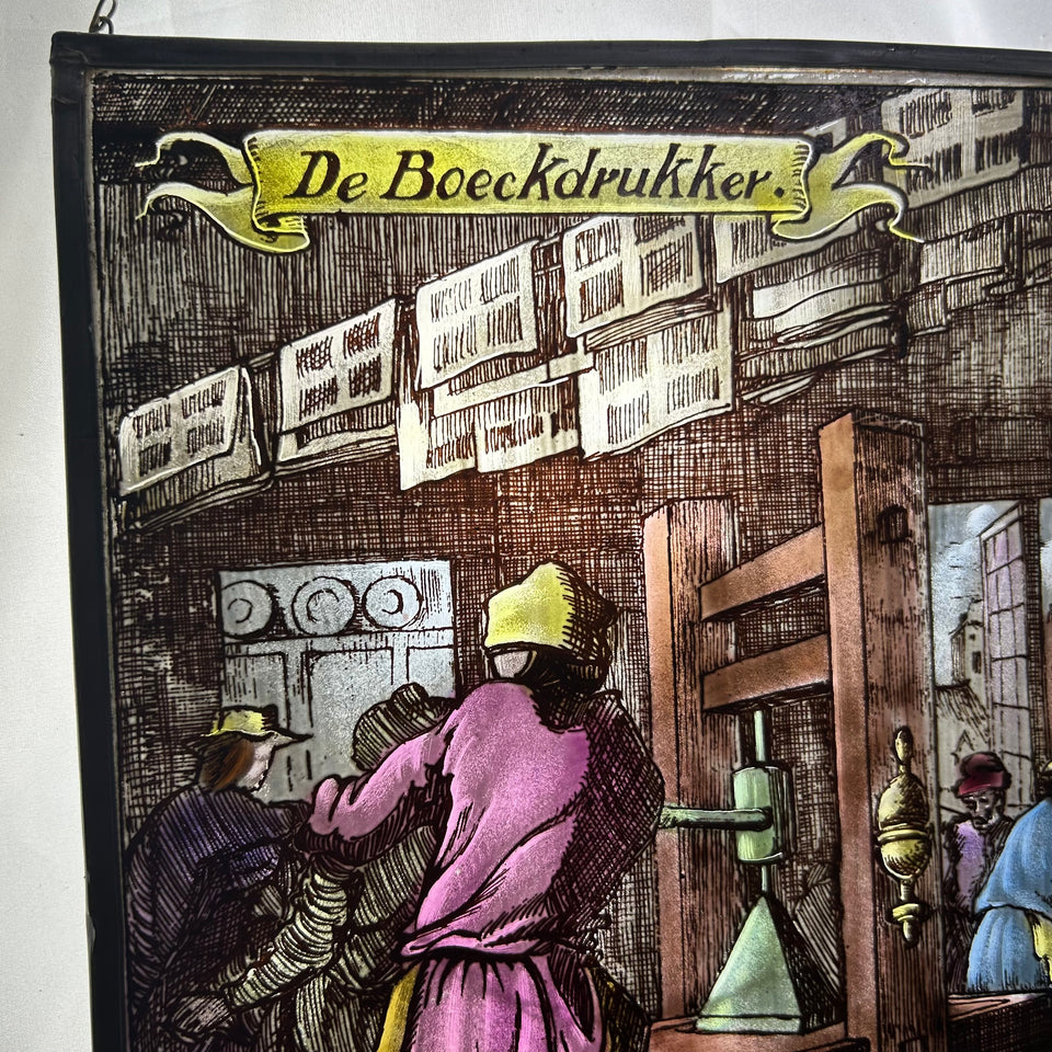 Colored Glass painting “The Book press”