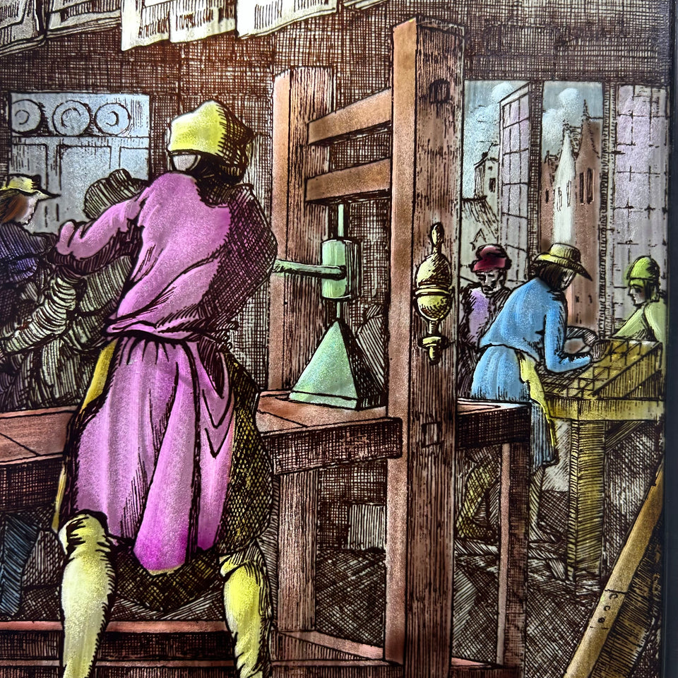 Colored Glass painting “The Book press”