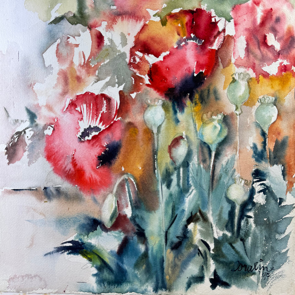 Large watercolor painting: Abstract Flowers by Coraline Bäcker