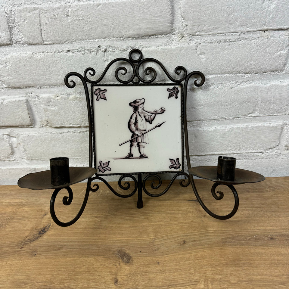 Iron Candles holder with Dutch Ceramic tile