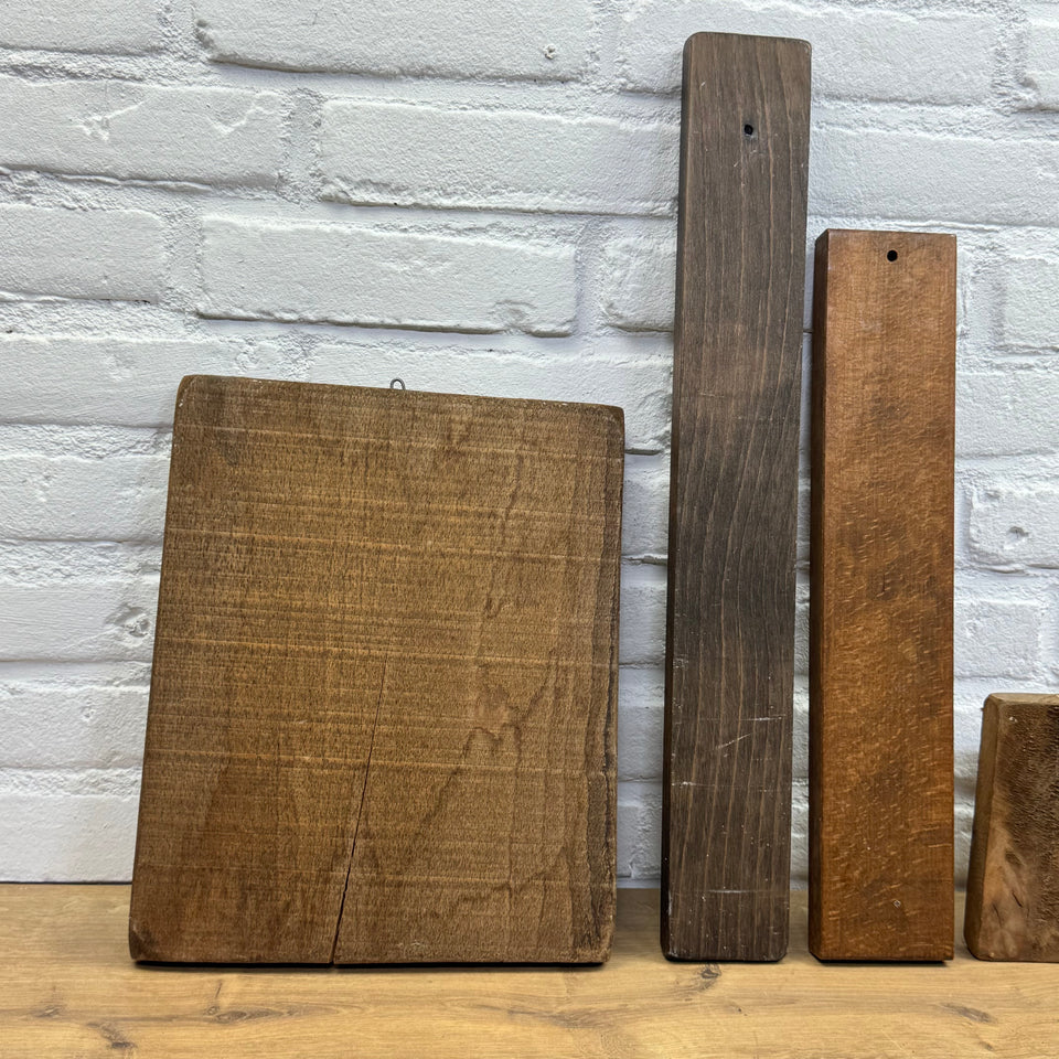 Antique set of five European wooden baking molds