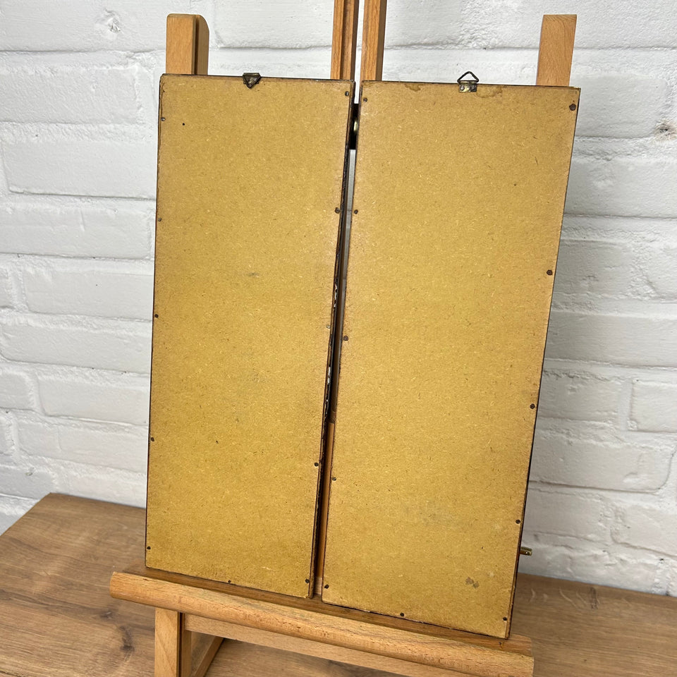 Two Handpainted Asian floral & bird paintings behind frame