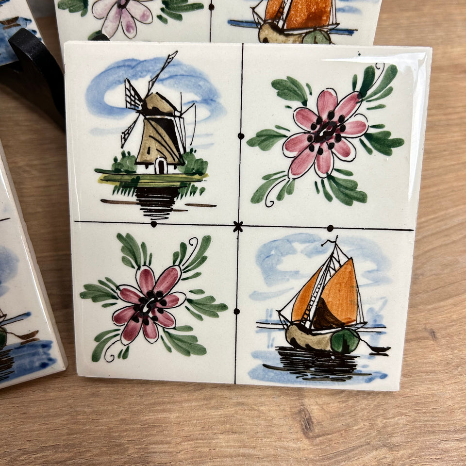 A set of 4 hand painted Colored Ceramic Tiles - Also available in larger sets
