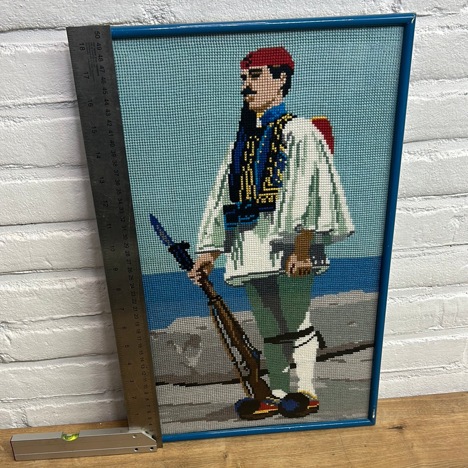 Vintage blue traditional clothes man - Embroidery - Cottonwork - Framed
