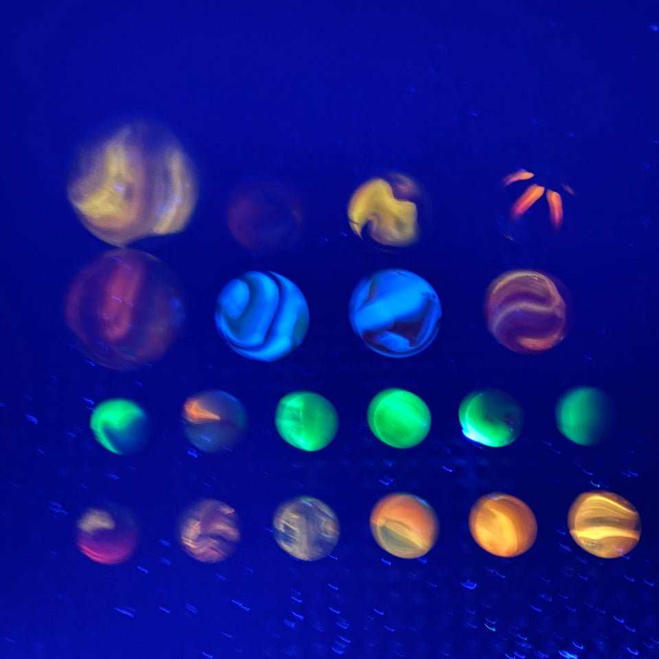 Large UV reactive - 24 Uranium glass marbles - blacklight