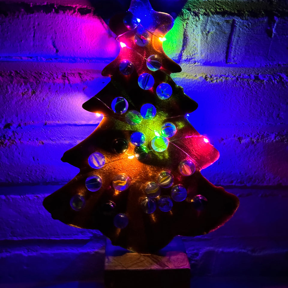 Glass Marbles Christmas tree - Gold Resin epoxy art with colored lights