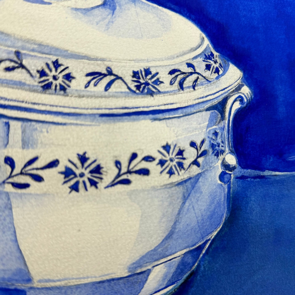 Two original paintings of Delft Blue ceramic from Holland.