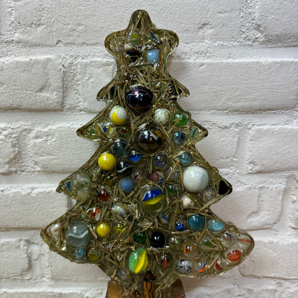 Resin & Marbles Christmas tree with real pine needles and glass Marbles in epoxy