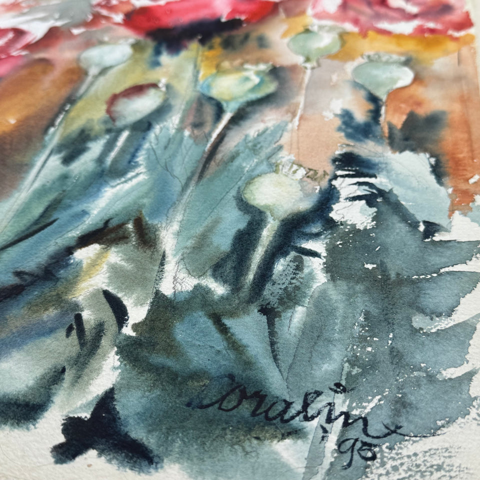 Large watercolor painting: Abstract Flowers by Coraline Bäcker