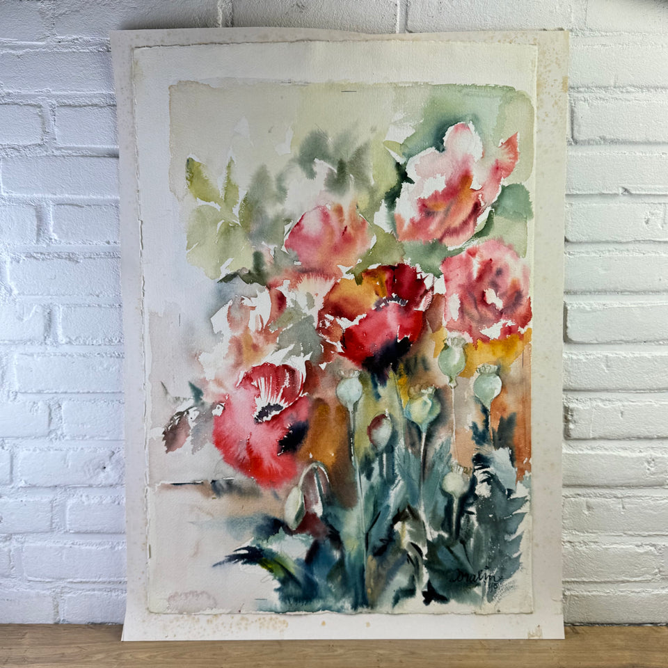 Large watercolor painting: Abstract Flowers by Coraline Bäcker