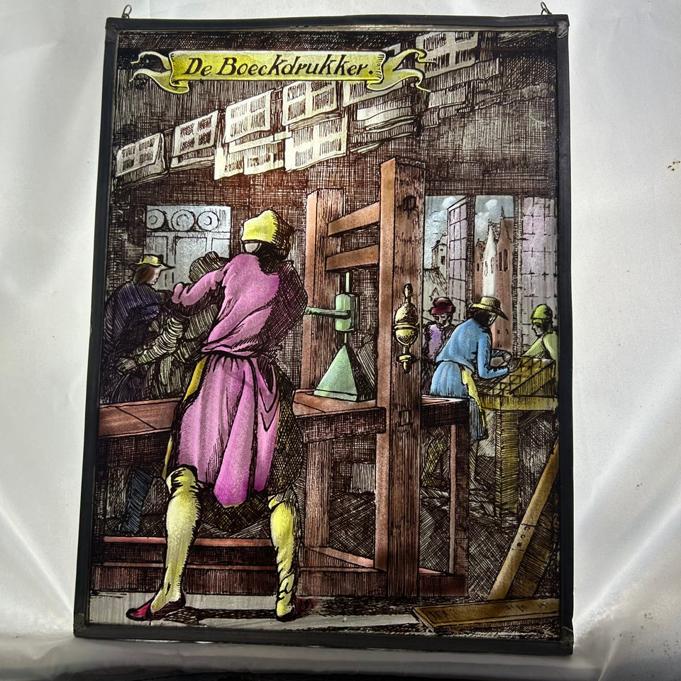 Colored Glass painting “The Book press”