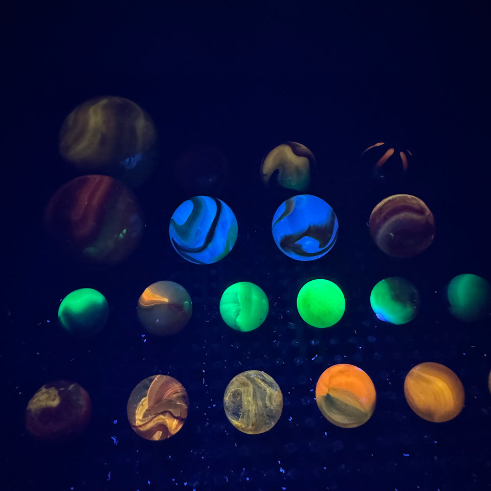 Large UV reactive - 24 Uranium glass marbles - blacklight