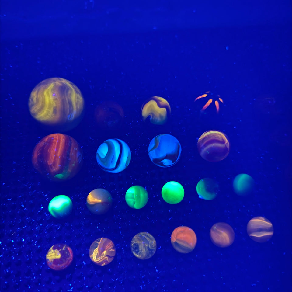 Large UV reactive - 24 Uranium glass marbles - blacklight