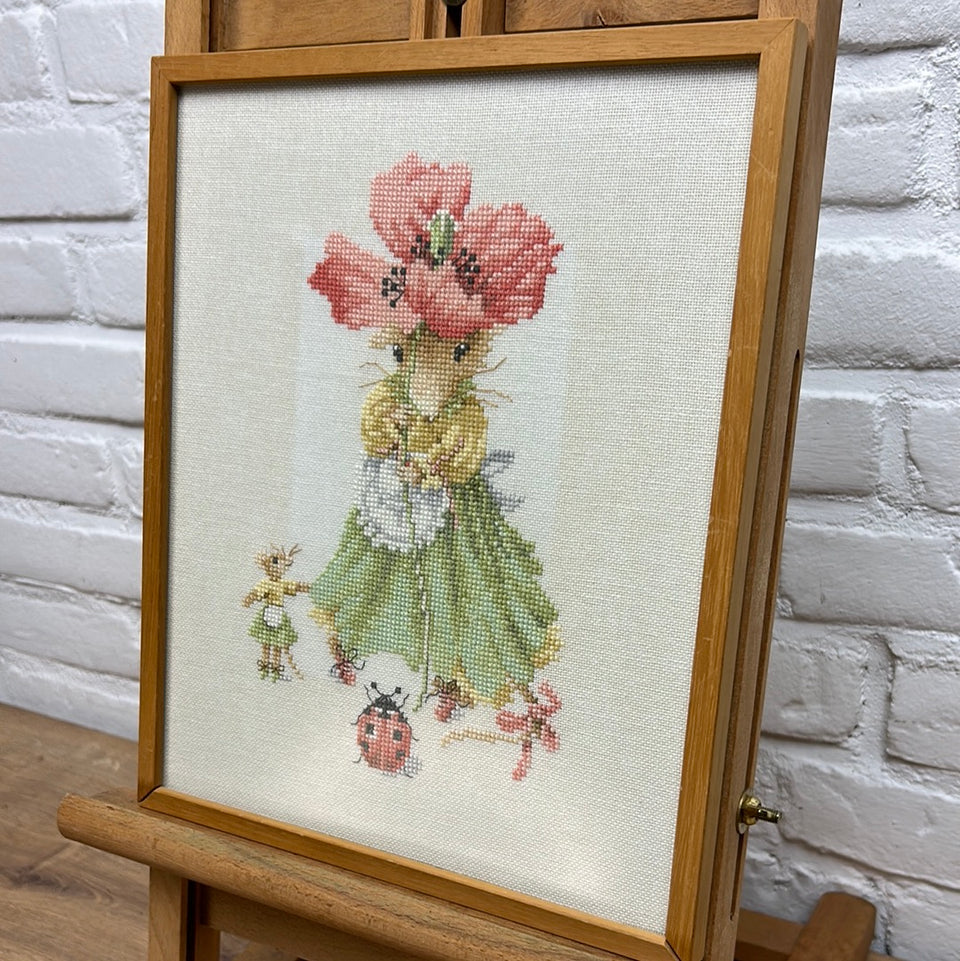 Vintage Mouse Embroidery no 1
-  Childrens room - Tapestry Rabbits - Patchwork - Cotton work - Framed behind glass