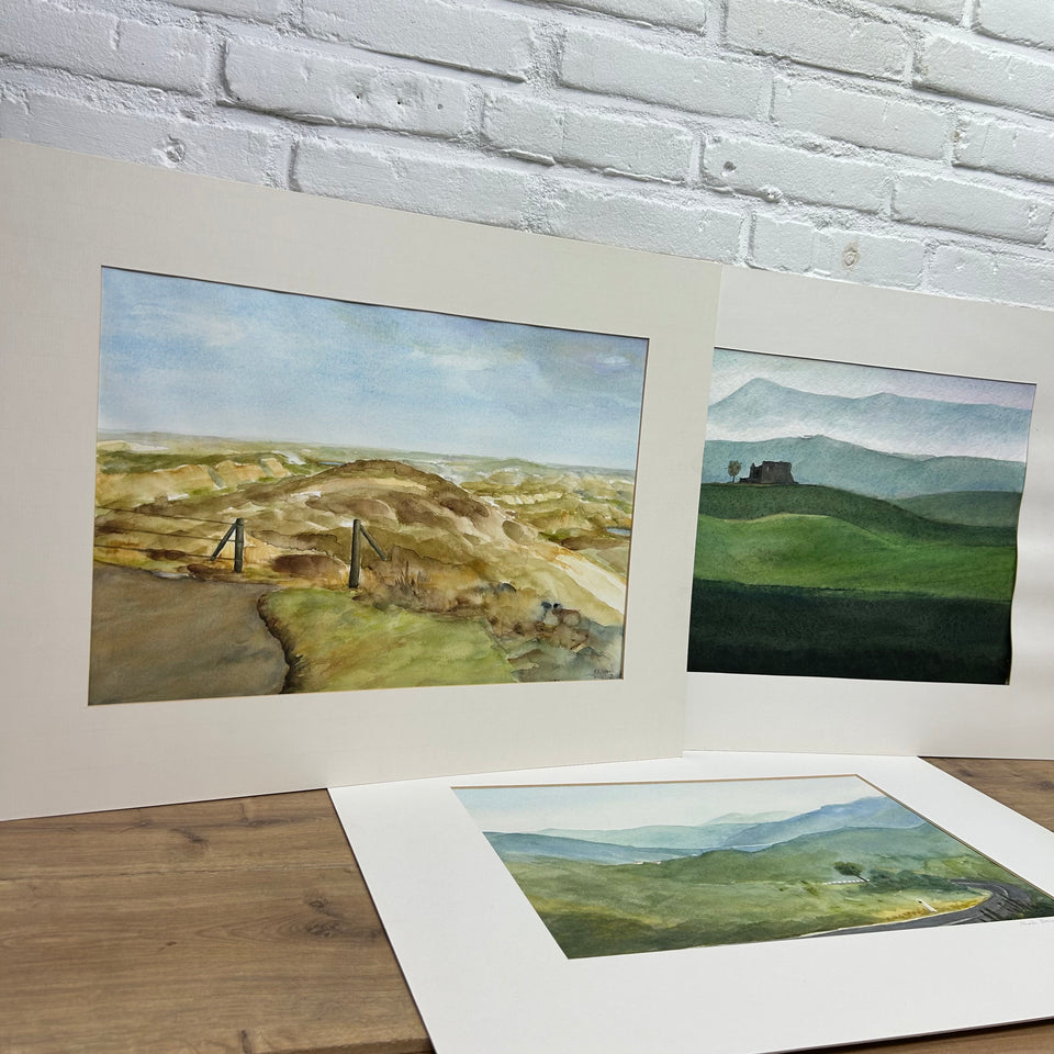 Set of three watercolor paintings of Italy, Tuscany landscape