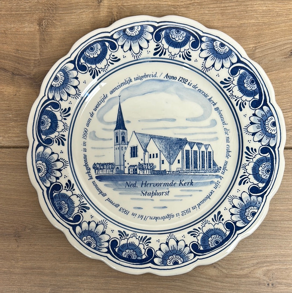 Vintage Dutch Delfts Blue plate Church Staphorst