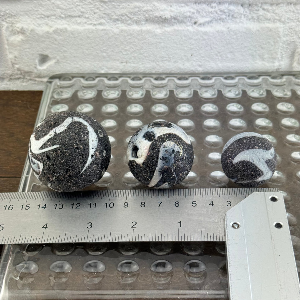 Black and White Large Sea Glass marbles set of 3 seaglass marbles - large 2 inch marble