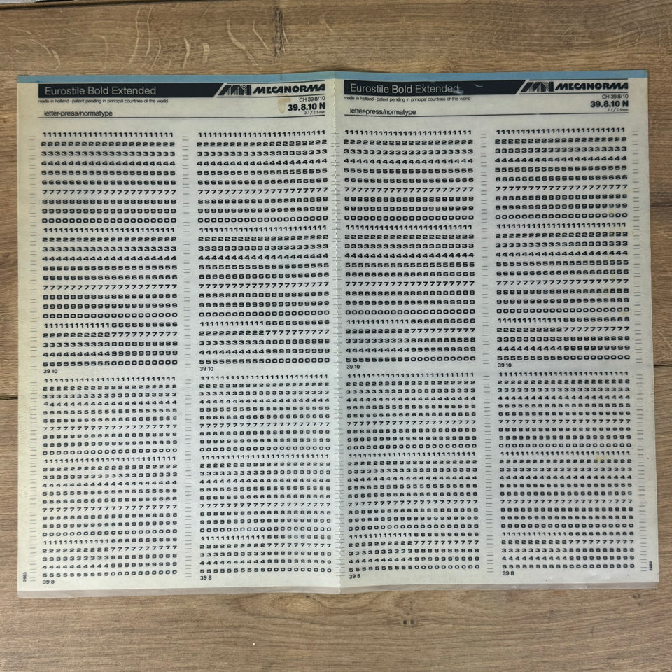 Mecanorma Eurostile Bold Extended 39.8.10.N transfer Sheet