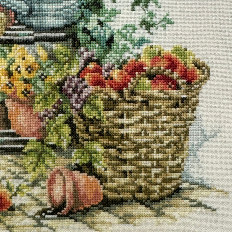 Garden flowers in pots - Framed embroidery