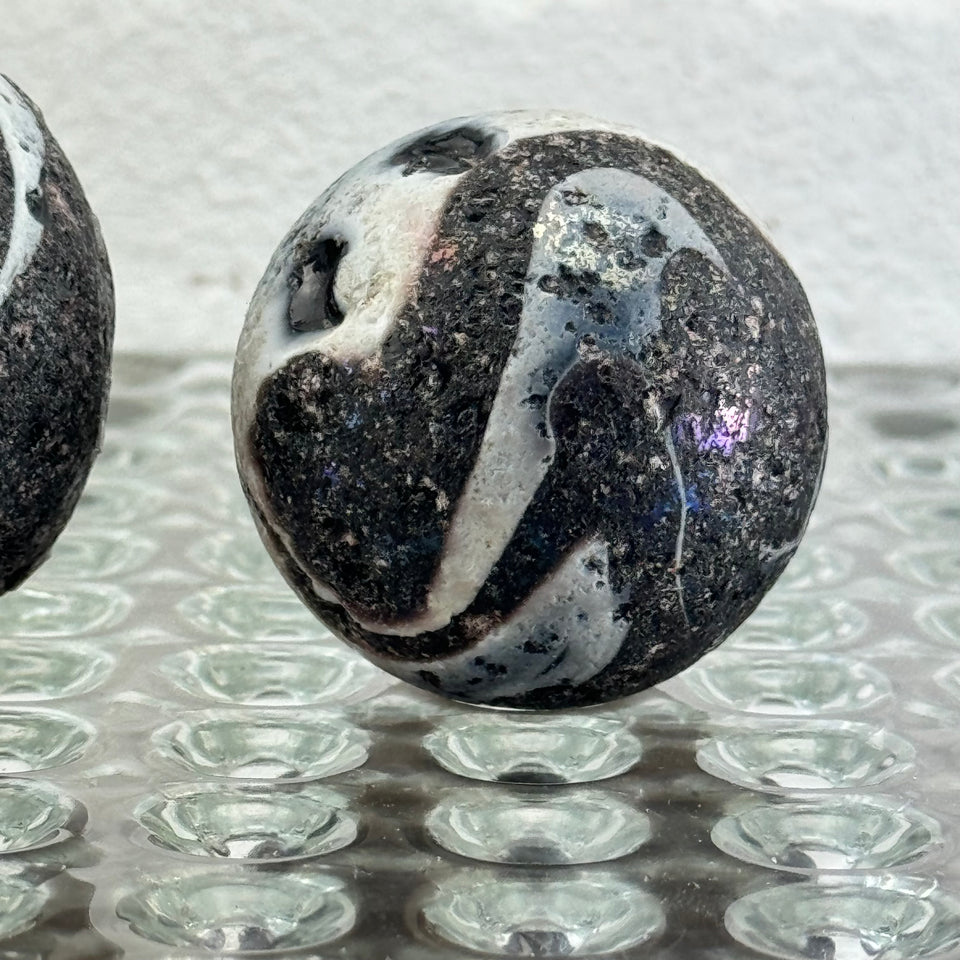 Black and White Large Sea Glass marbles set of 3 seaglass marbles - large 2 inch marble