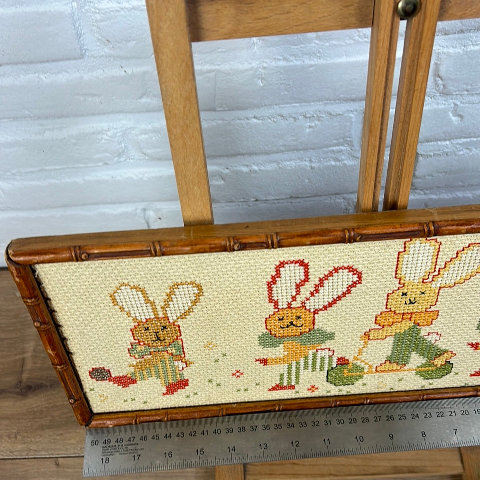 Bunnies Childrens room Embroidery - Tapestry Rabbits - Patchwork - Cotton work - Framed