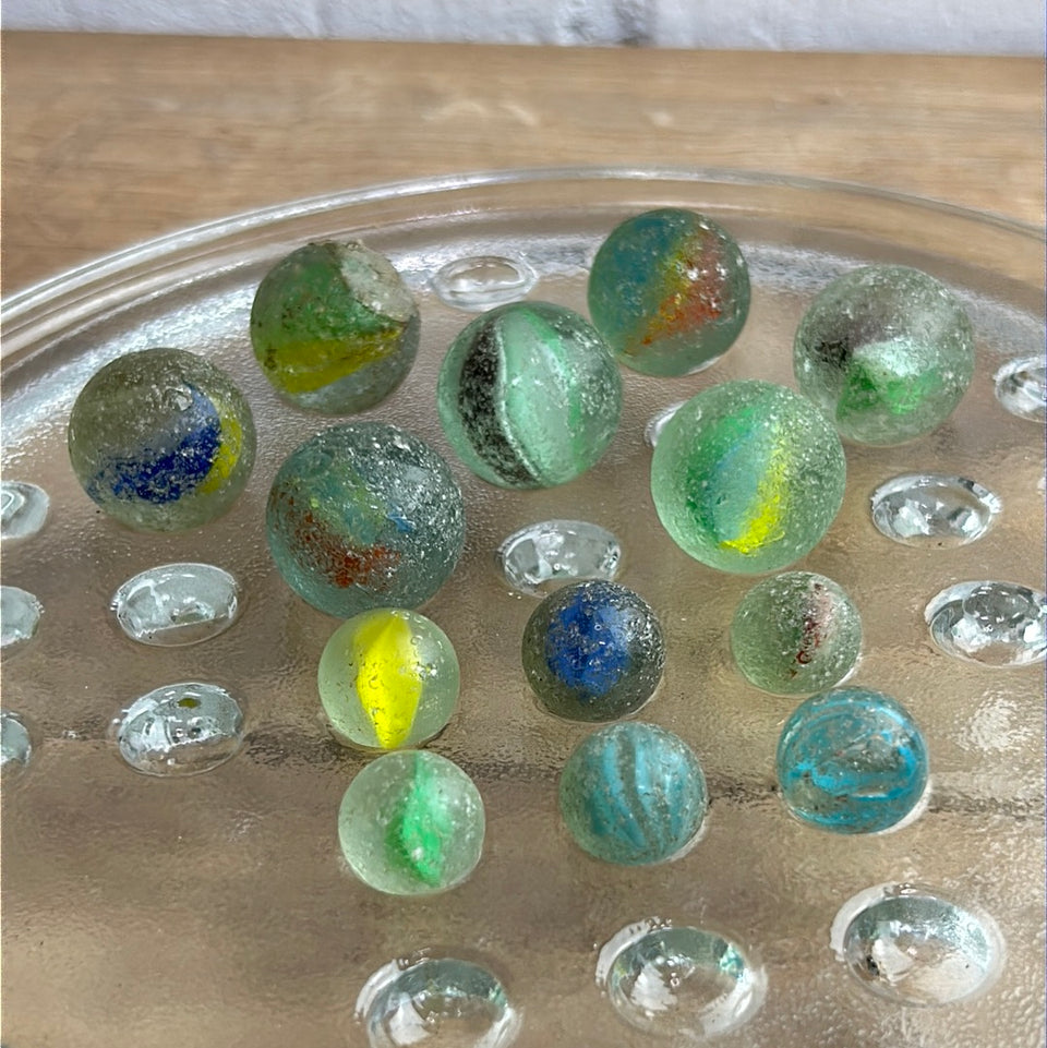 Antique Cats eye and Sprinklers Sea Glass marbles set of 13 marbles