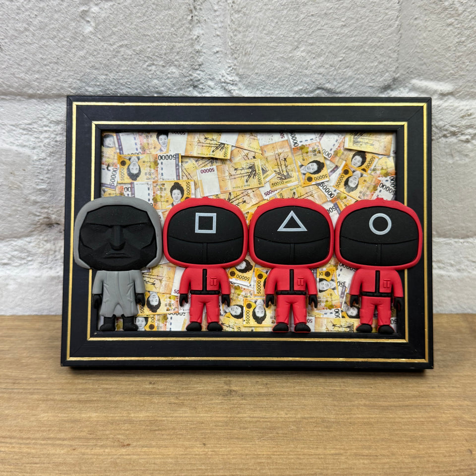Squid Art Game characters on Korean Won Money artwork