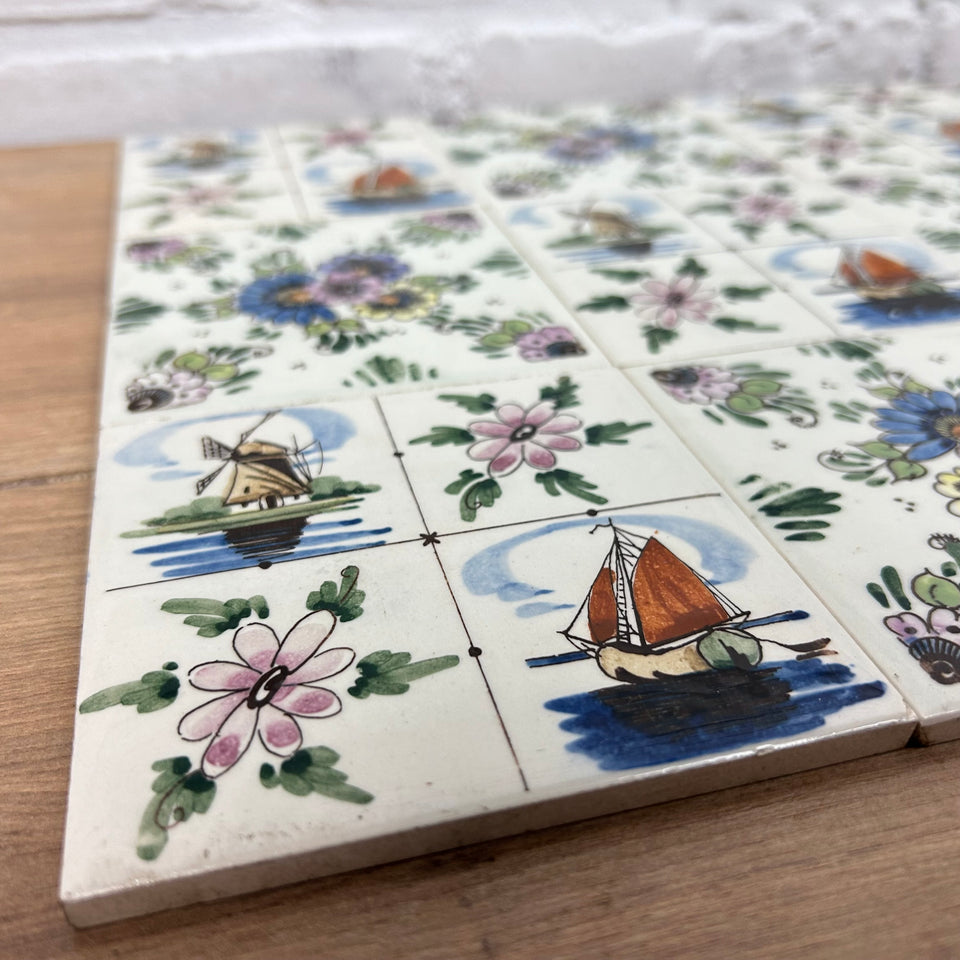 A mixed set of hand painted Ceramic Tiles - Also available in larger sets