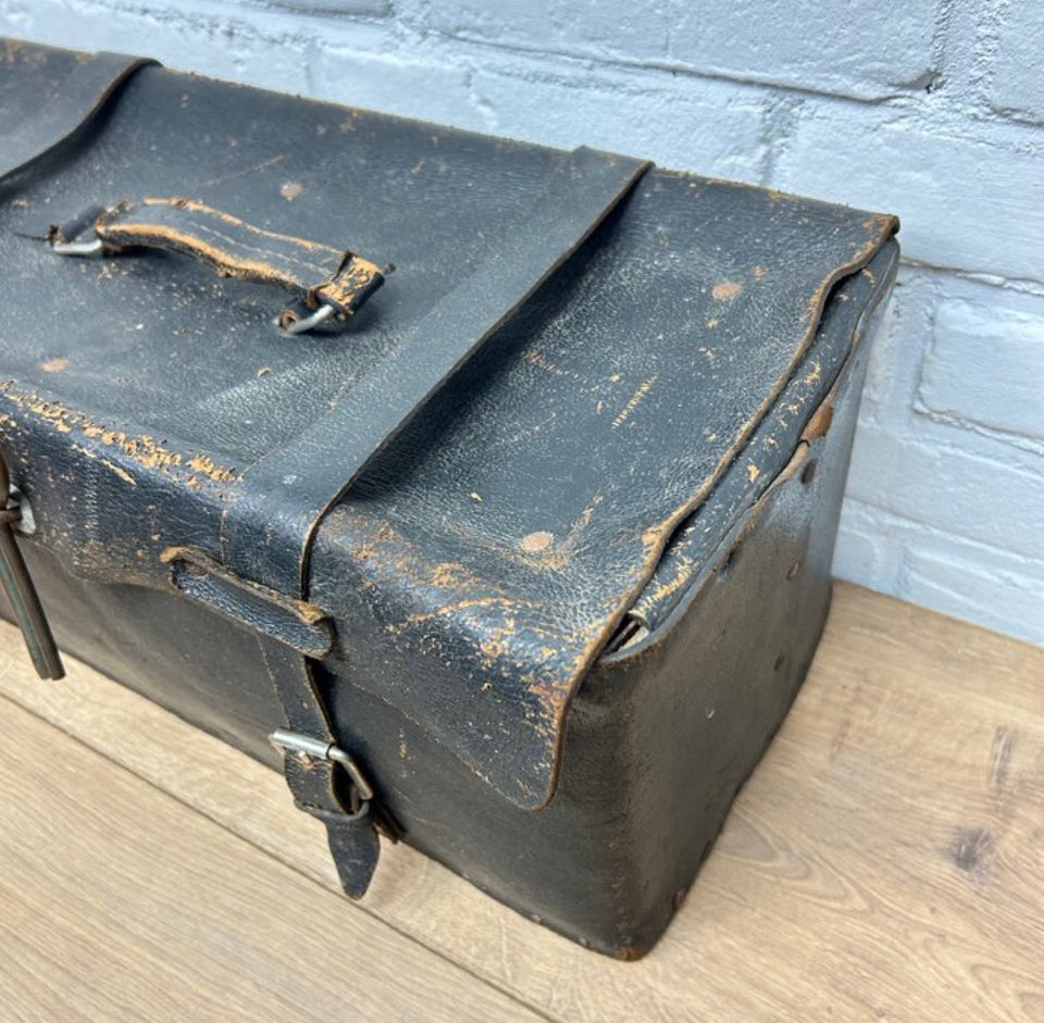 Antique leather doctor bag with wooden base