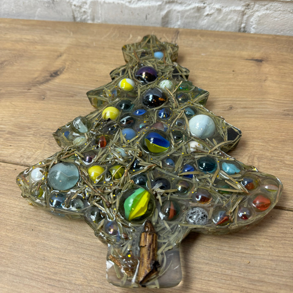 Resin & Marbles Christmas tree with real pine needles and glass Marbles in epoxy