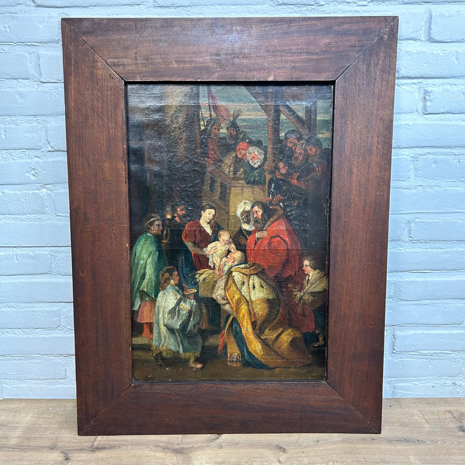 Antique large reproduction of the work by Peter Paul Rubens, The episode of the Adoration of the Child by the Magi