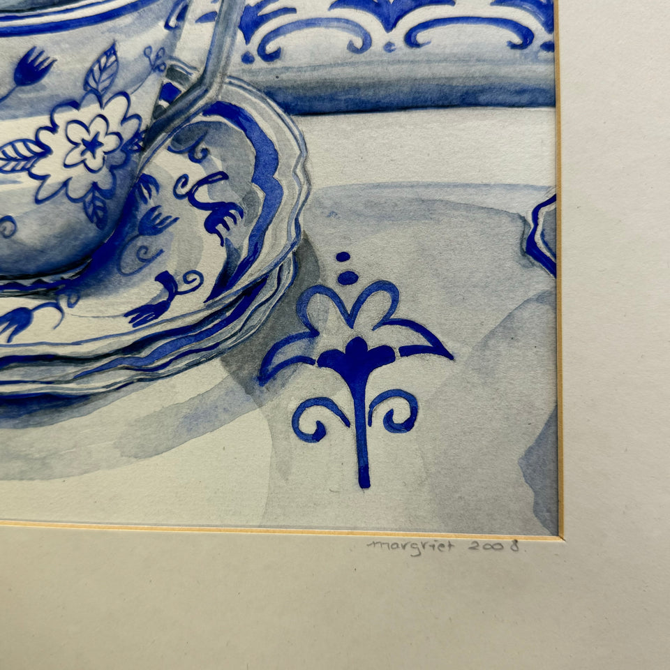 Two original paintings of Delft Blue ceramic from Holland.