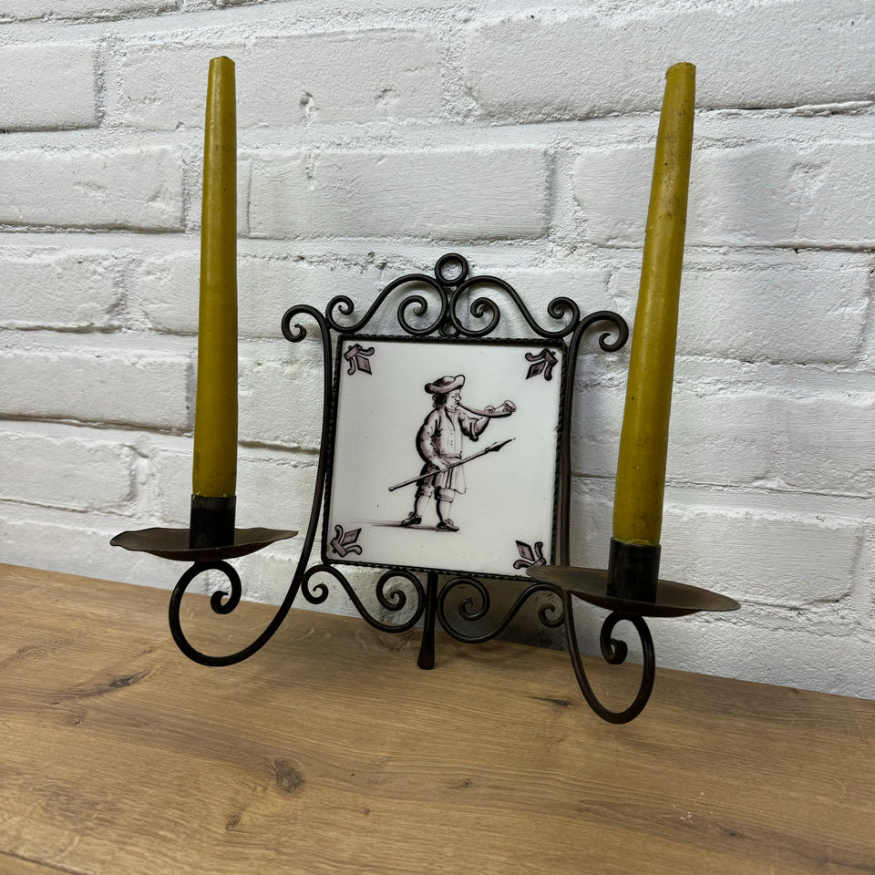 Iron Candles holder with Dutch Ceramic tile