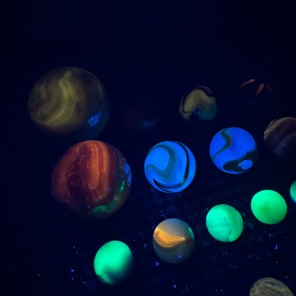 Large UV reactive - 24 Uranium glass marbles - blacklight