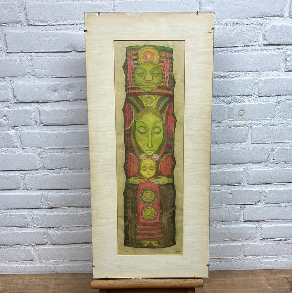 Fie de Ferrante - Large vertical Tiki Totem style artwork 1976