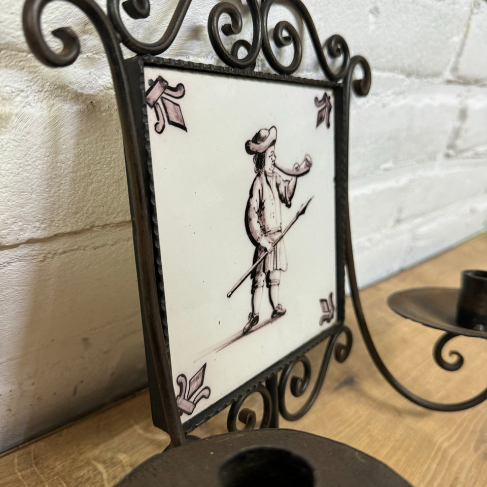 Iron Candles holder with Dutch Ceramic tile