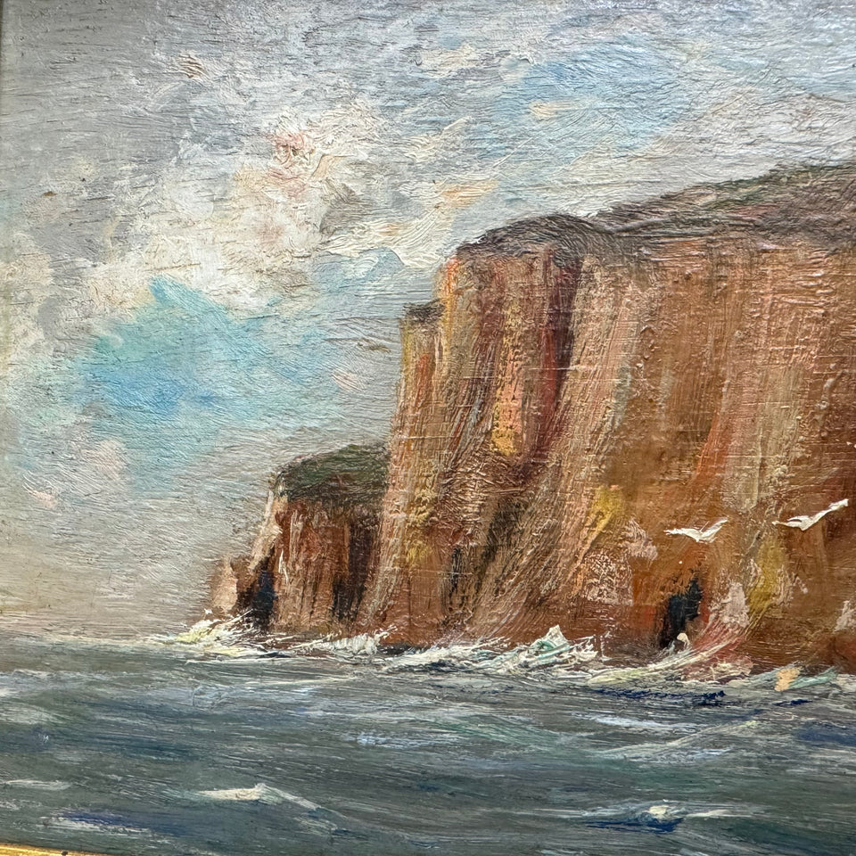 Cliffs near the sea - Oil painting on panel