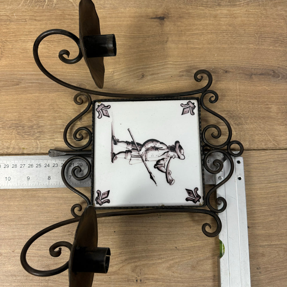 Iron Candles holder with Dutch Ceramic tile