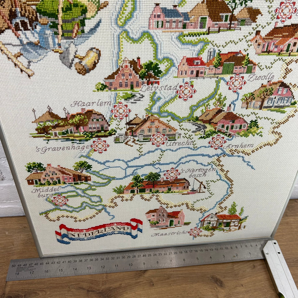 Holland Map Embroidery - Cottonwork - Holland themed work - Framed