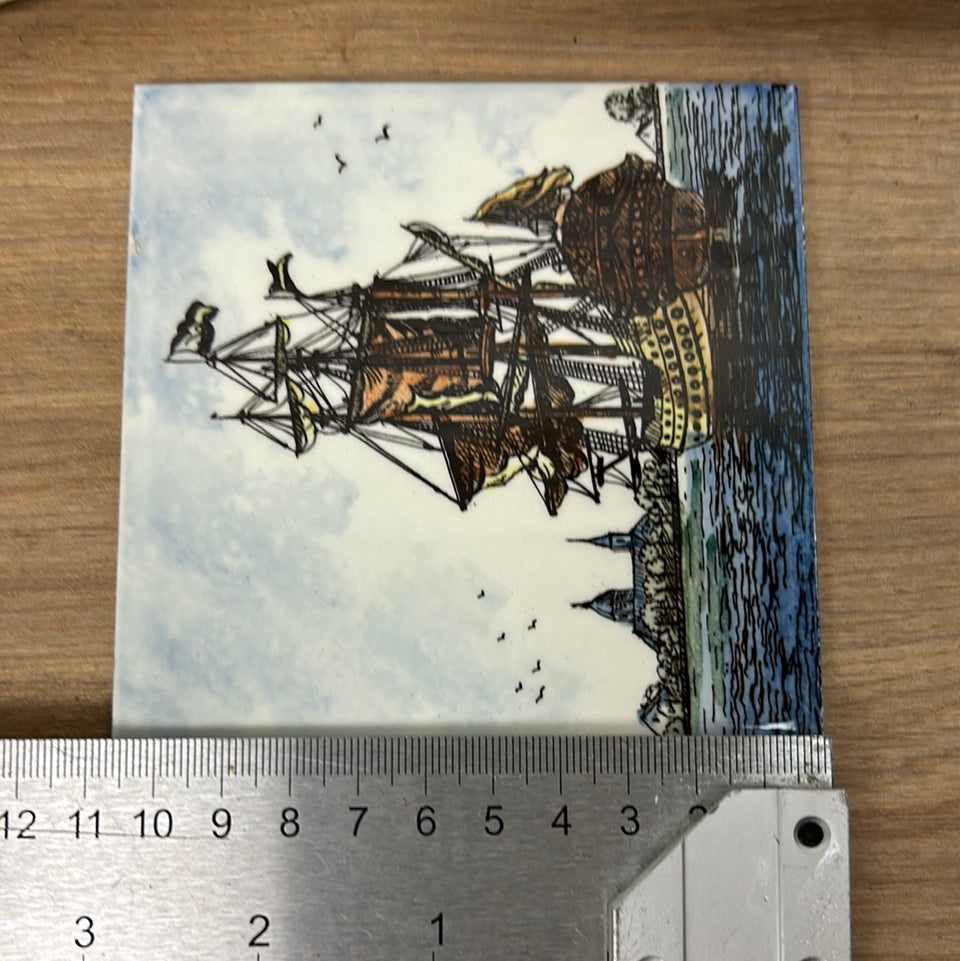 A set of 2 hand painted Dutch Sailing Ships - Ceramic Tiles - Also available in larger sets