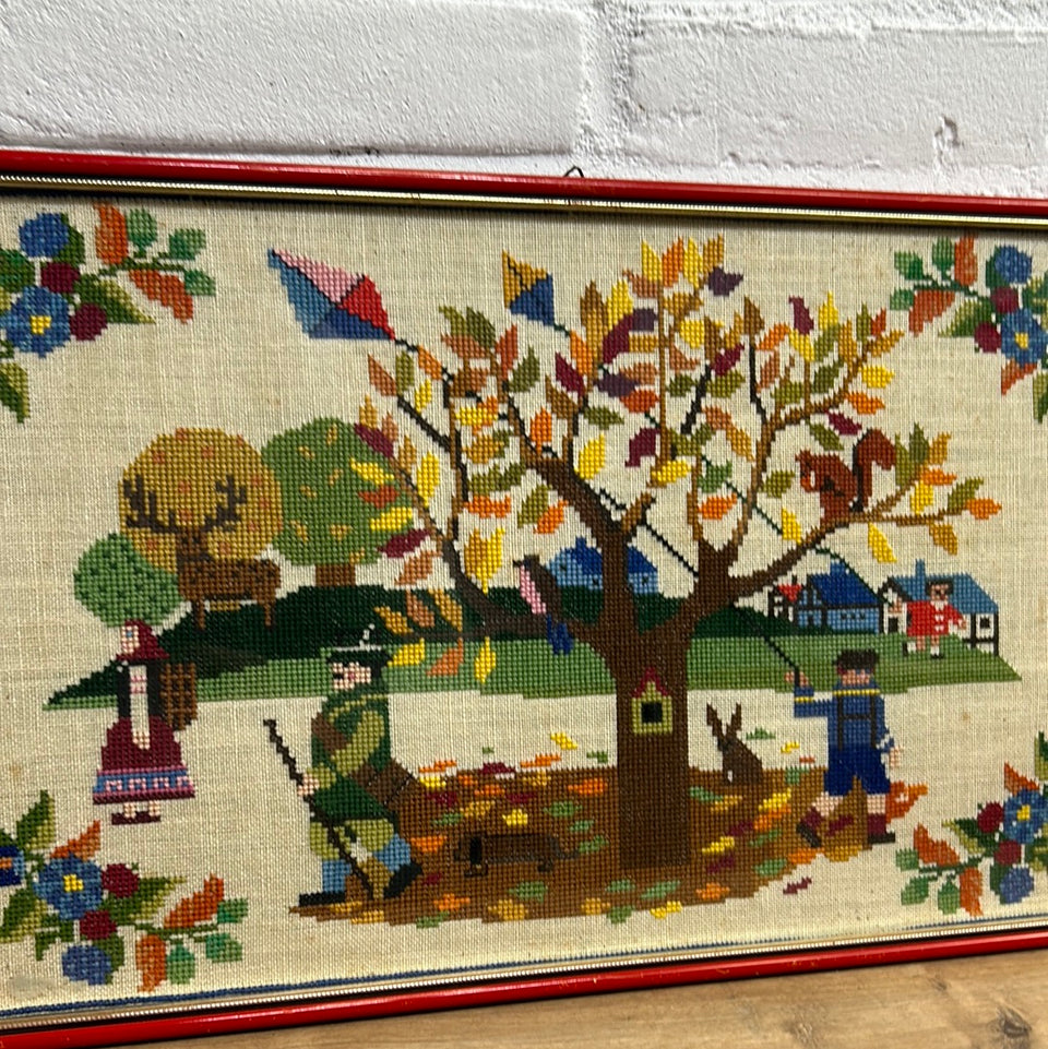 Autumn & Winter Embroideries - Tapestry - Patchwork - Cotton work - Framed behind glass